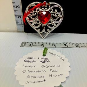 Lenox Bejeweled Silverplate Red Gemmed Heart Ornament